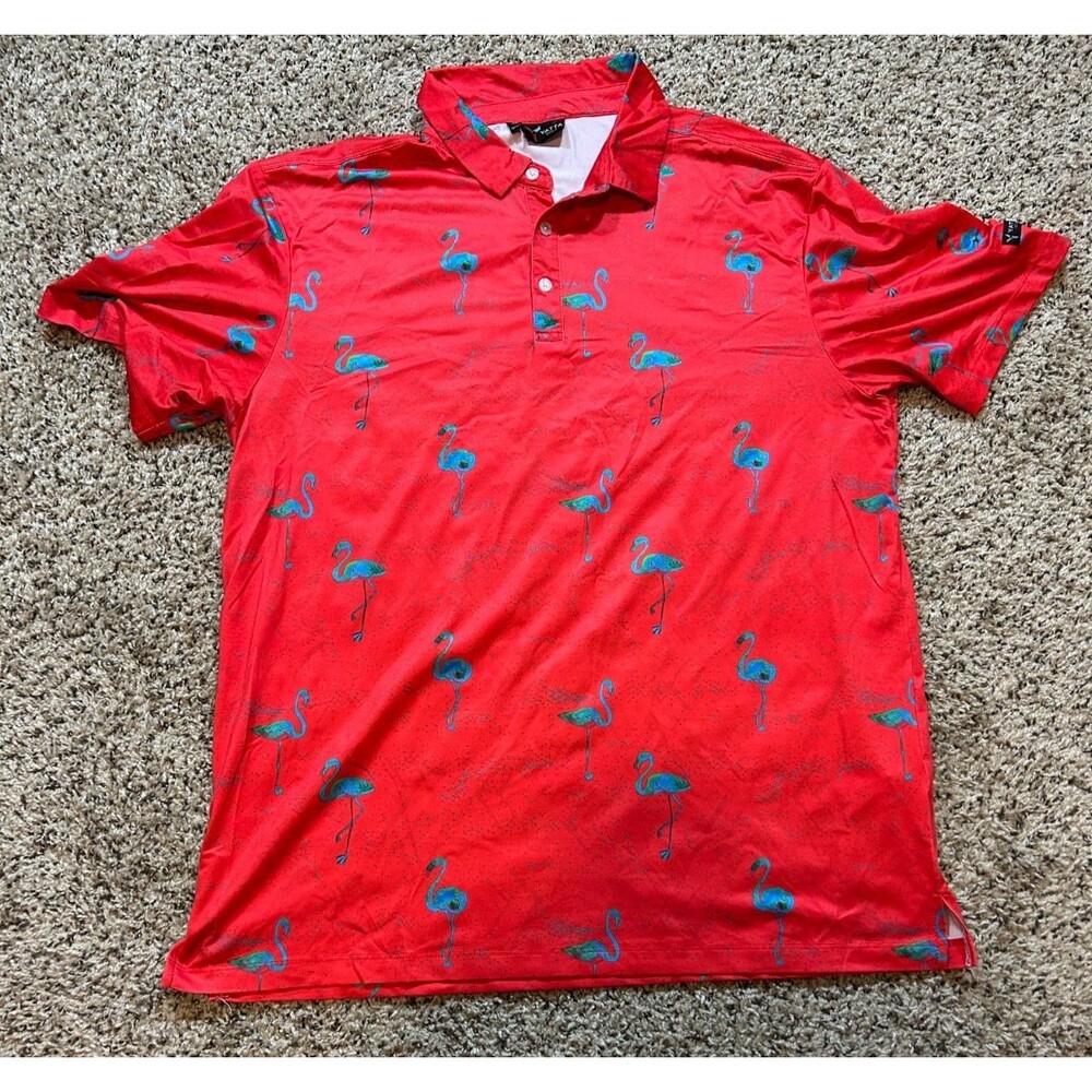 Yatta Golf Mens XL Red AOP Flamingo Performance Stretch Polo Short Sleeve
